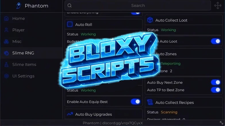 Slime RNG Script PHANTOM Hub - Max Luck, Auto Farm All, Instant Roll